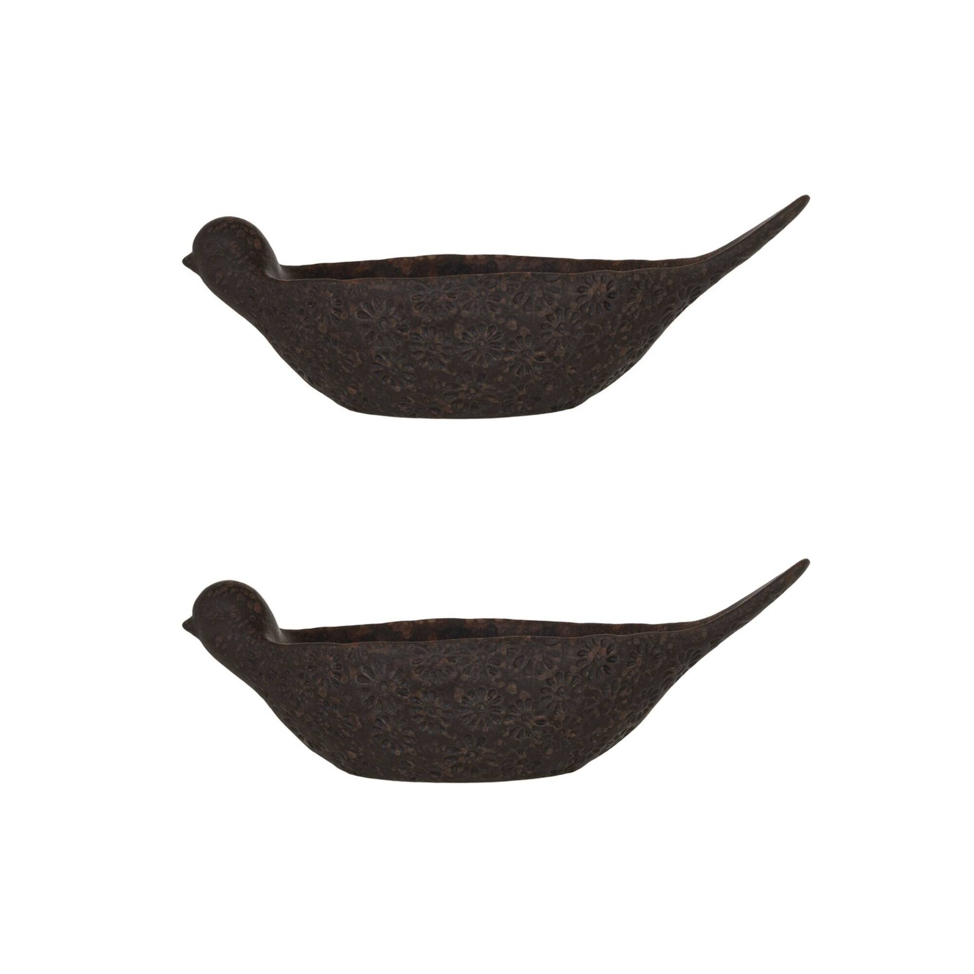 Hello Honey® 10" Brown Debossed Stoneware Bird Bowl with Reactive Glaze, 2ct.
